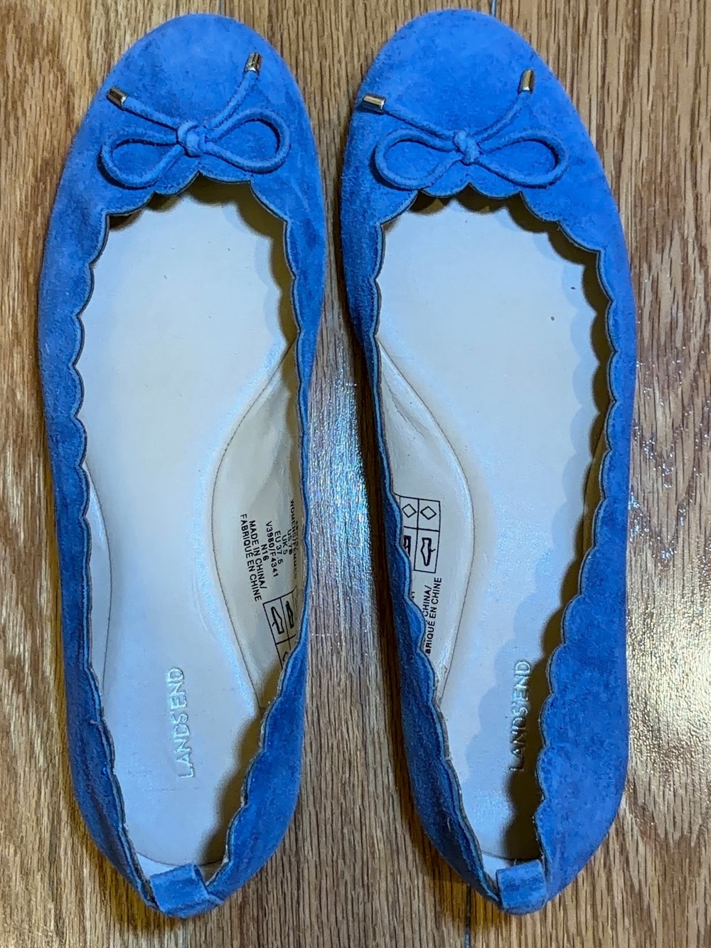 Lands' End Cobalt Suede Ballet Flats with Bow